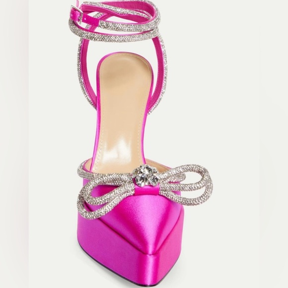 Barbie Pink Satin High Heels Ankle Strap Pointed Toe Rhinstone Elle woods - Picture 5 of 12